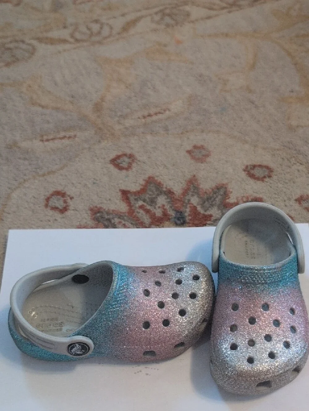CROCS Kids Glitter Ombre Clogs in Pink and Blue